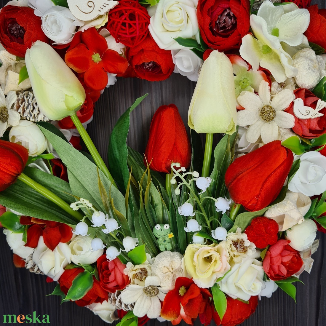 Piros-fehér tulipános kopogtató - otthon & életmód - dekoráció - ajtó- és ablak dekoráció - ajtódísz & kopogtató - Meska.hu