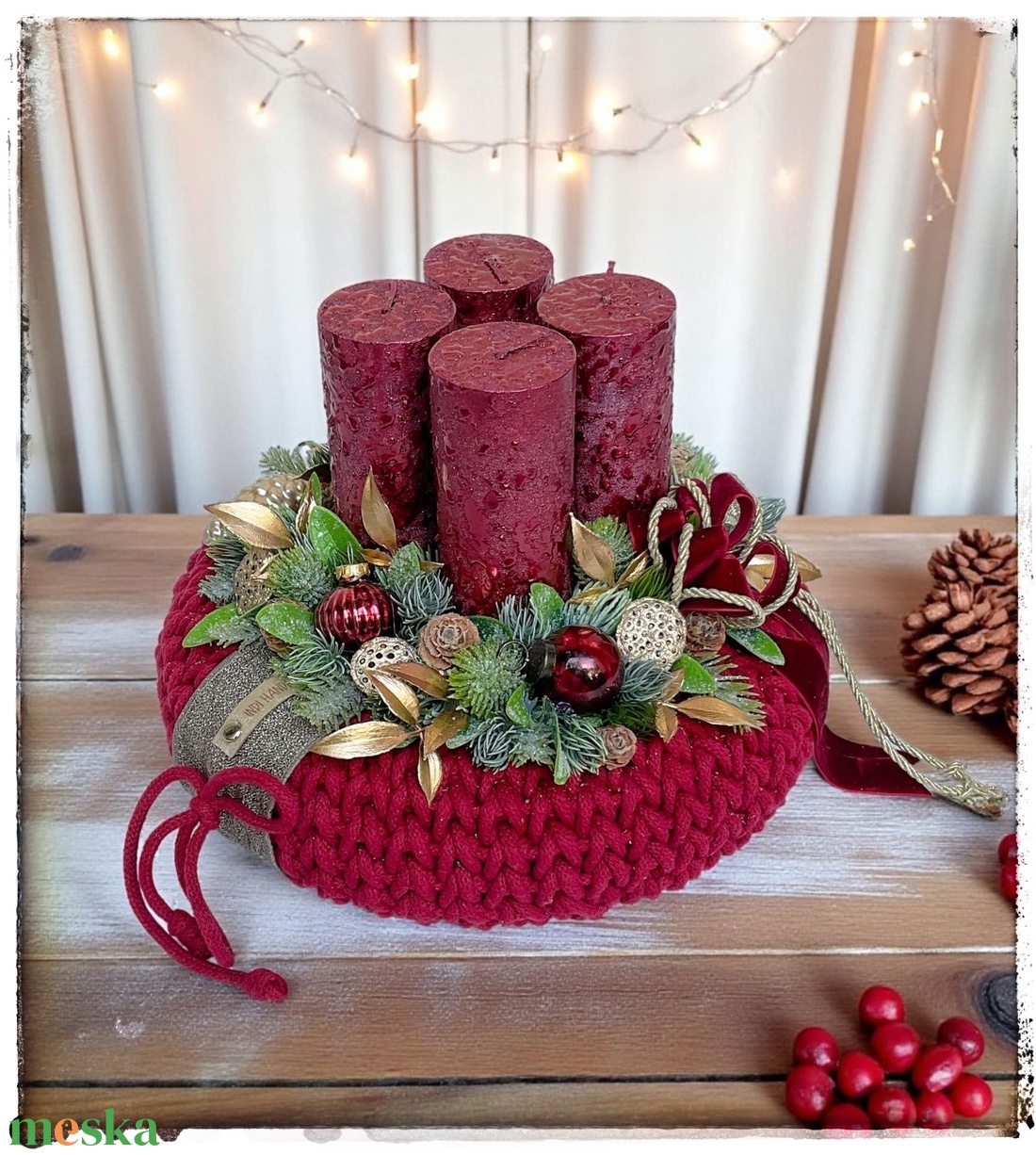 Elegáns adventi koszorú meggy piros színben - karácsony - adventi díszek - adventi gyertyadíszek és koszorúdíszek - Meska.hu Elegáns adventi koszorú meggy piros színben - karácsony - adventi díszek - adventi gyertyadíszek és koszorúdíszek - Meska.hu