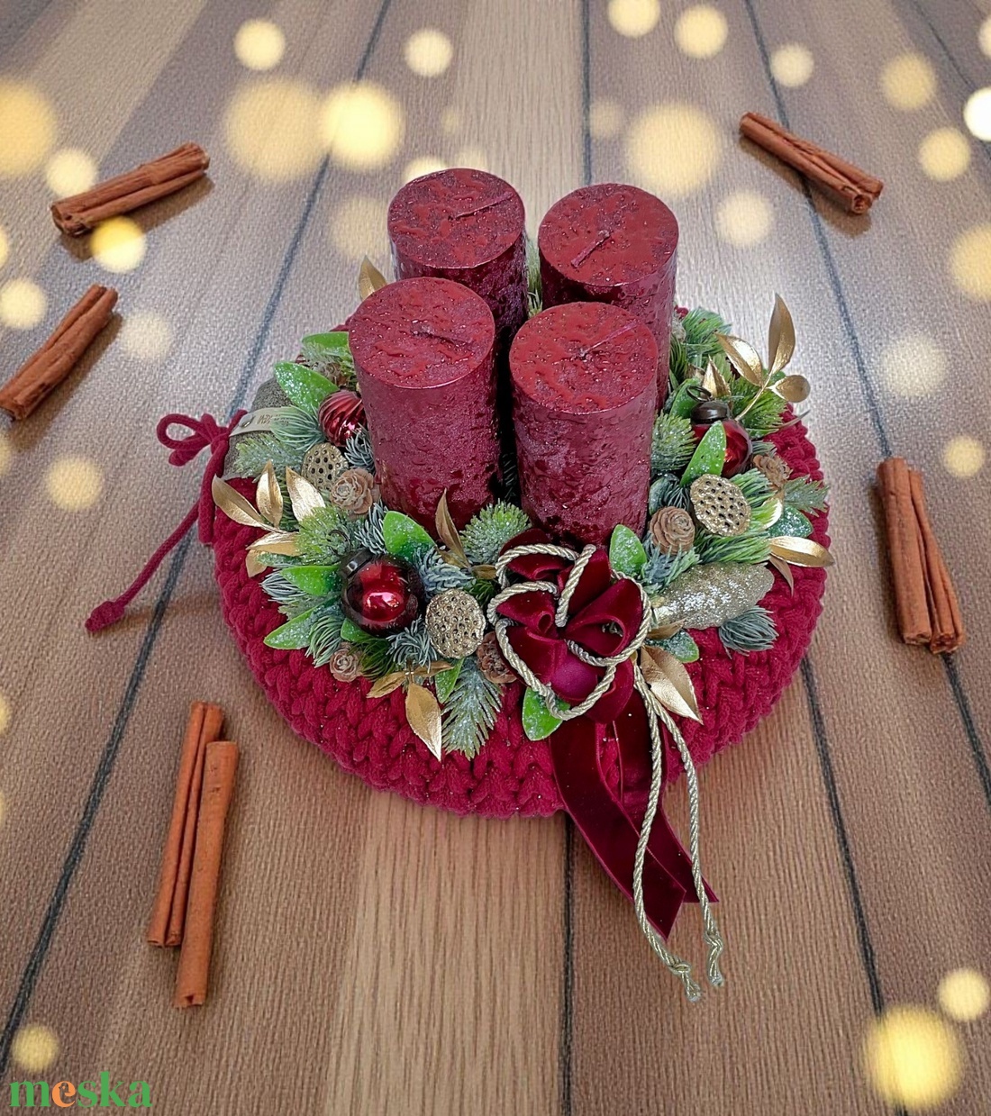 Elegáns adventi koszorú meggy piros színben - karácsony - adventi díszek - adventi gyertyadíszek és koszorúdíszek - Meska.hu Elegáns adventi koszorú meggy piros színben - karácsony - adventi díszek - adventi gyertyadíszek és koszorúdíszek - Meska.hu