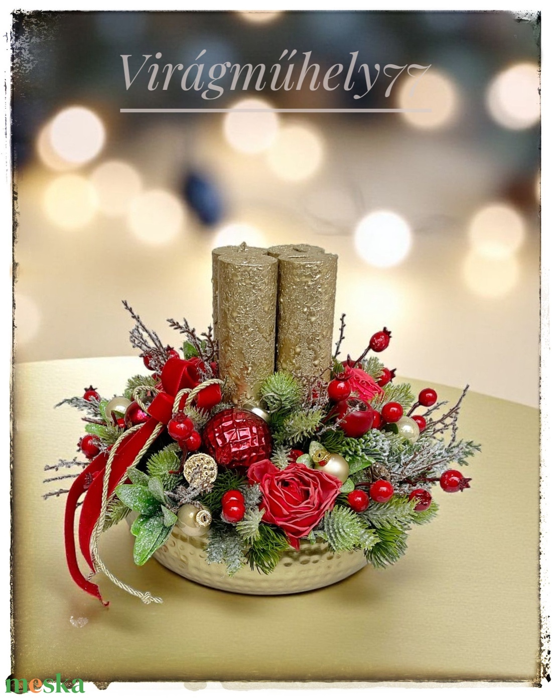 Elegáns adventi piros arany - karácsony - adventi díszek - adventi koszorú - Meska.hu