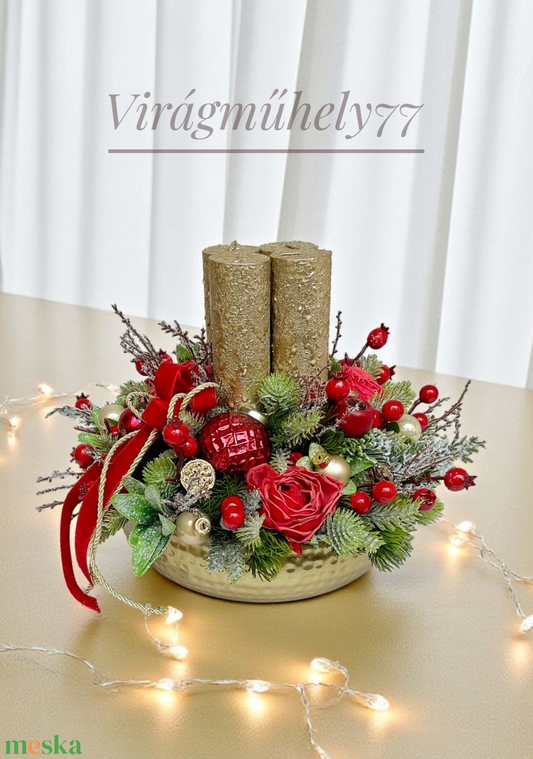 Elegáns adventi piros arany - karácsony - adventi díszek - adventi koszorú - Meska.hu