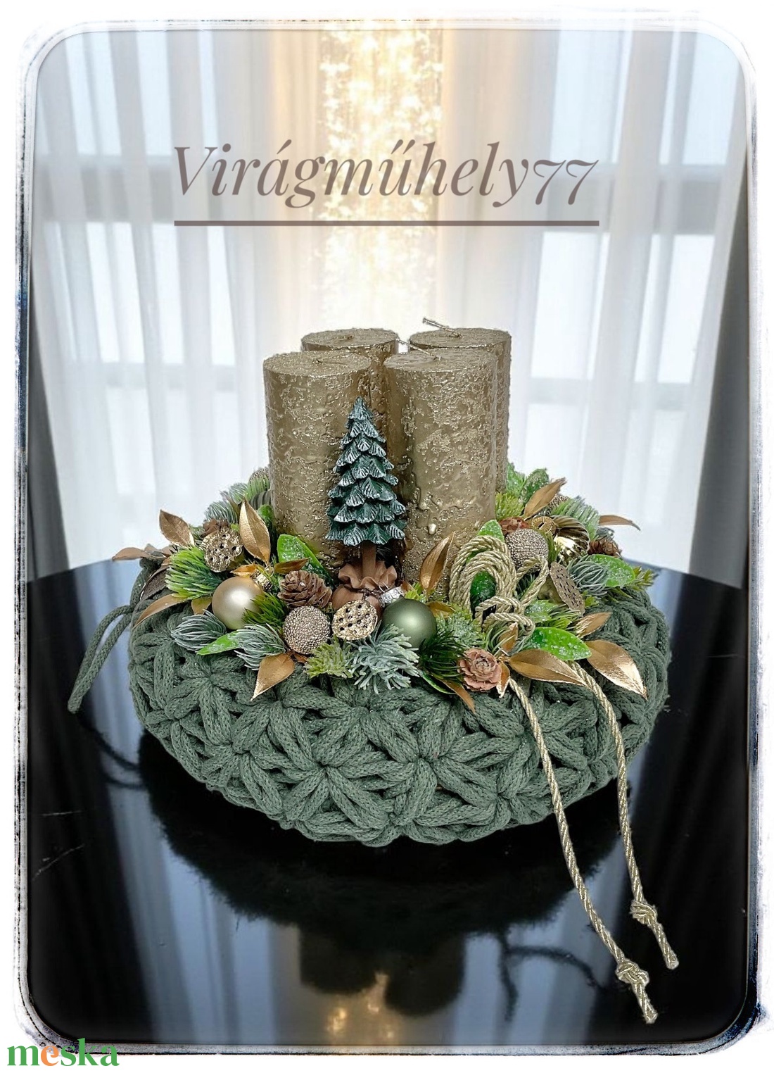 Elegáns adventi koszorú arany, zöld színekben - karácsony - adventi díszek - adventi gyertyadíszek és koszorúdíszek - Meska.hu Elegáns adventi koszorú arany, zöld színekben - karácsony - adventi díszek - adventi gyertyadíszek és koszorúdíszek - Meska.hu
