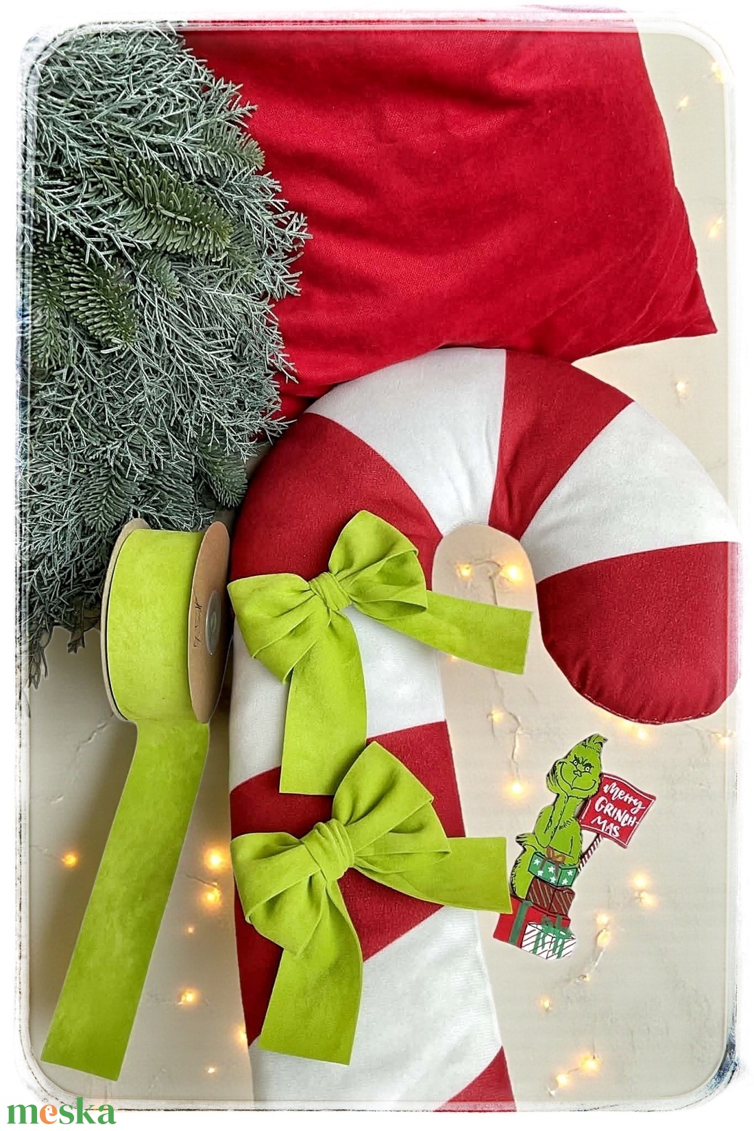 Bársony masni grinch zöld - karácsony - karácsonyi lakásdekoráció - karácsonyfadíszek - Meska.hu