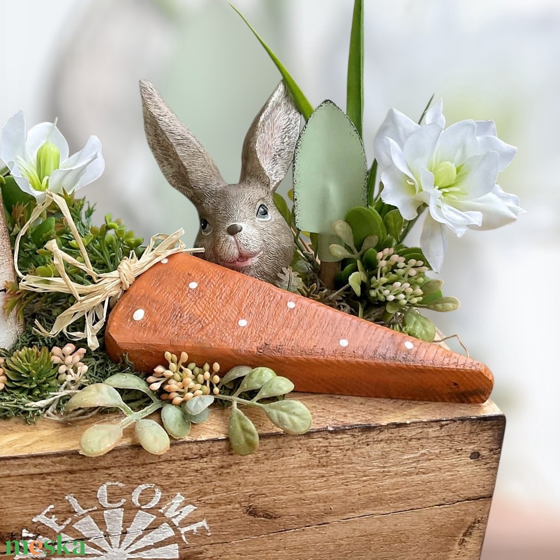 Vidám Húsvéti dekor rusztikus ládikóban, répa farm - ünnepi díszek, dekorációk - húsvéti díszek és dekorációk - húsvéti asztaldíszek - Meska.hu