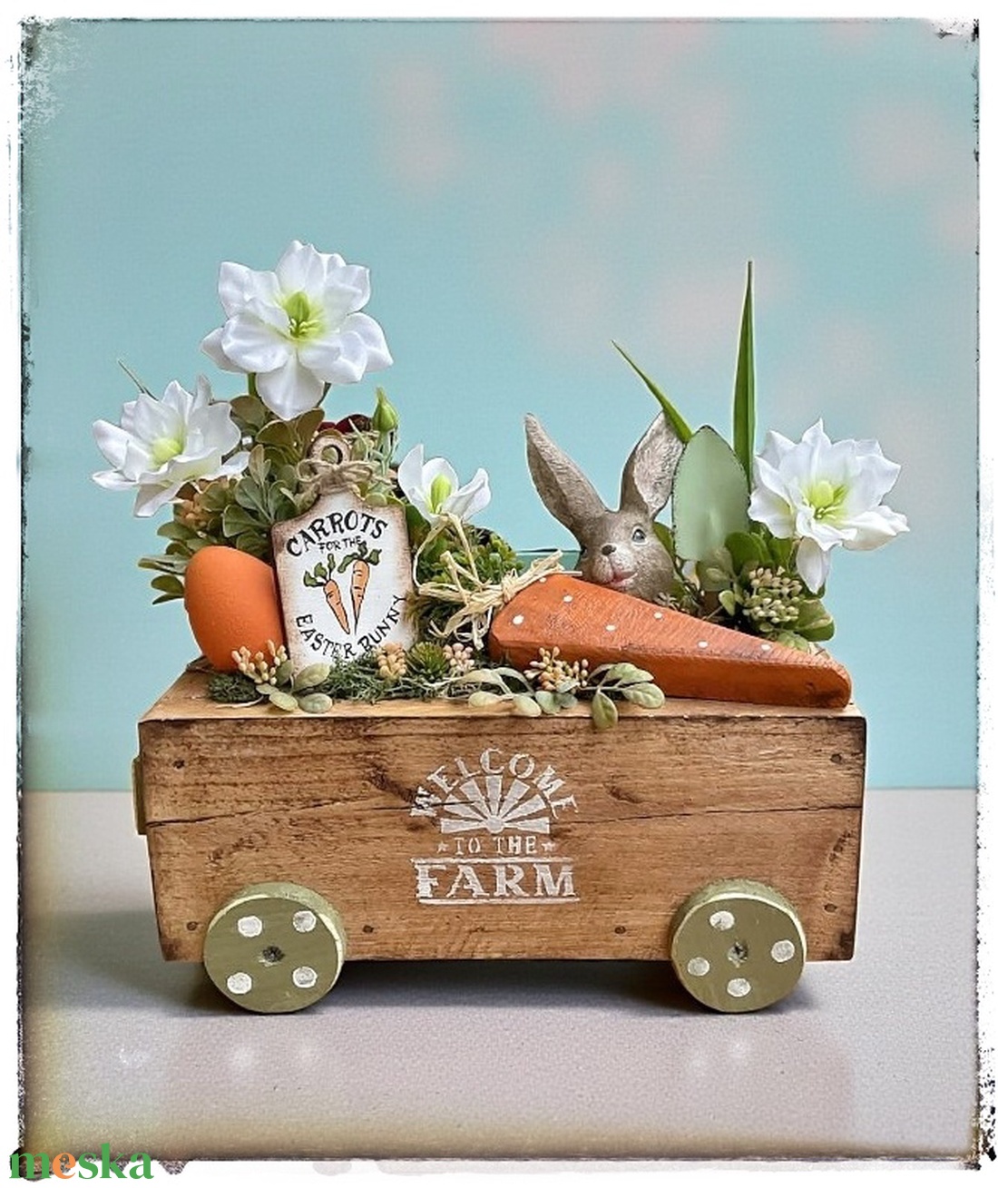Vidám Húsvéti dekor rusztikus ládikóban, répa farm - ünnepi díszek, dekorációk - húsvéti díszek és dekorációk - húsvéti asztaldíszek - Meska.hu
