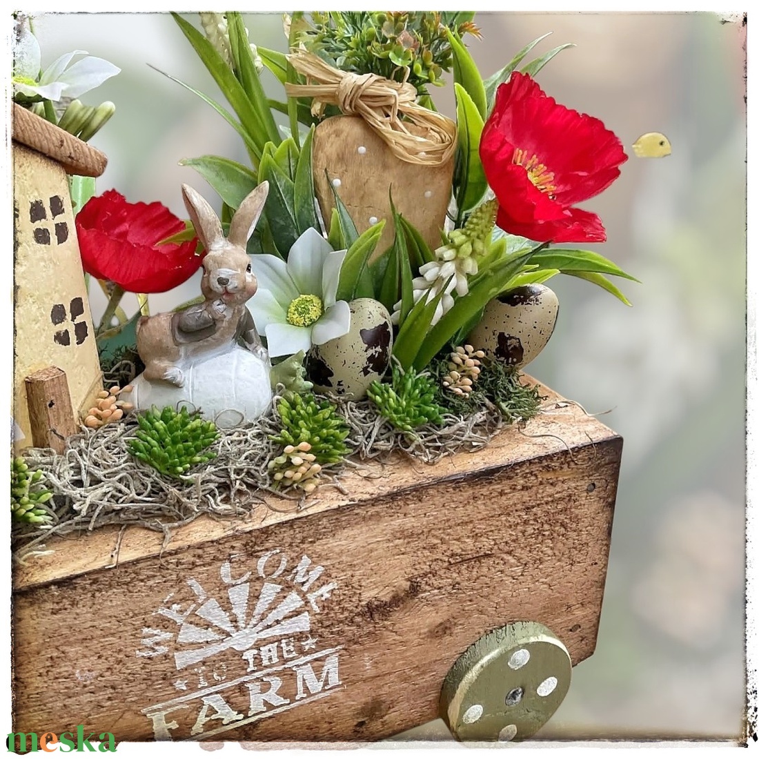 Vidám Húsvéti dekor rusztikus ládikóban - ünnepi díszek, dekorációk - húsvéti díszek és dekorációk - húsvéti asztaldíszek - Meska.hu