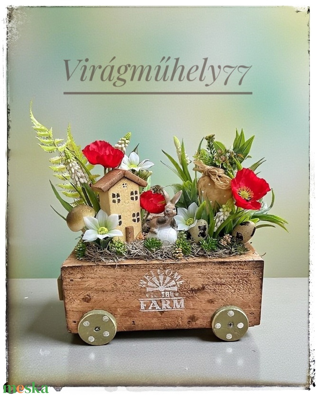 Vidám Húsvéti dekor rusztikus ládikóban - ünnepi díszek, dekorációk - húsvéti díszek és dekorációk - húsvéti asztaldíszek - Meska.hu