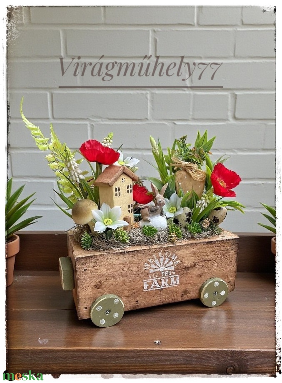 Vidám Húsvéti dekor rusztikus ládikóban - ünnepi díszek, dekorációk - húsvéti díszek és dekorációk - húsvéti asztaldíszek - Meska.hu