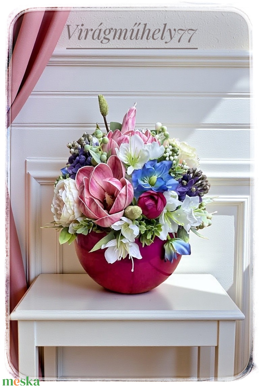 Tavaszi asztaldísz vegyes virágokkal ciklámen gömb kaspóban - otthon & életmód - virágdekoráció - virágdíszek - asztali virágdísz - Meska.hu