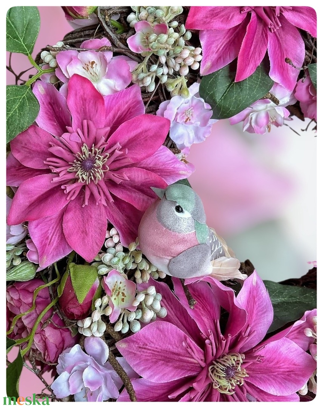 Klematisz kopogtató madárkákkal - otthon & életmód - virágdekoráció - virágdíszek - dekor koszorúk, kopogtatók - Meska.hu