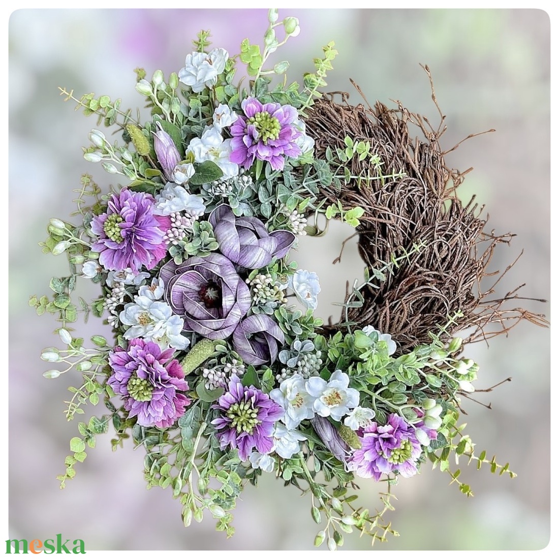 Bohém kopogtató magnóliával, tavaszi - otthon & életmód - virágdekoráció - virágdíszek - dekor koszorúk, kopogtatók - Meska.hu