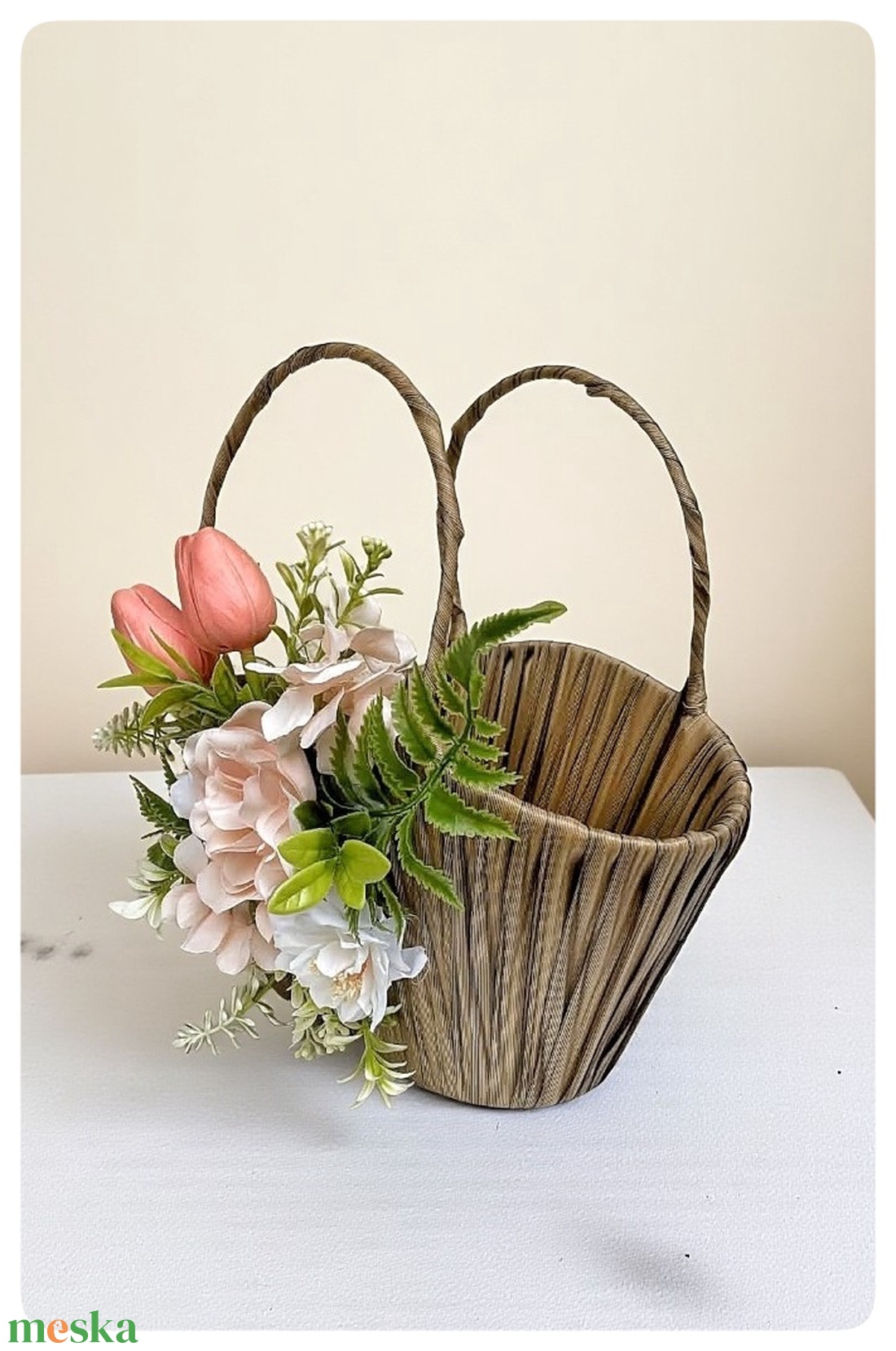 Vidám kiskosár, anyák napjára, húsvétra - ünnepi díszek, dekorációk - húsvéti díszek és dekorációk - húsvéti kosár - Meska.hu