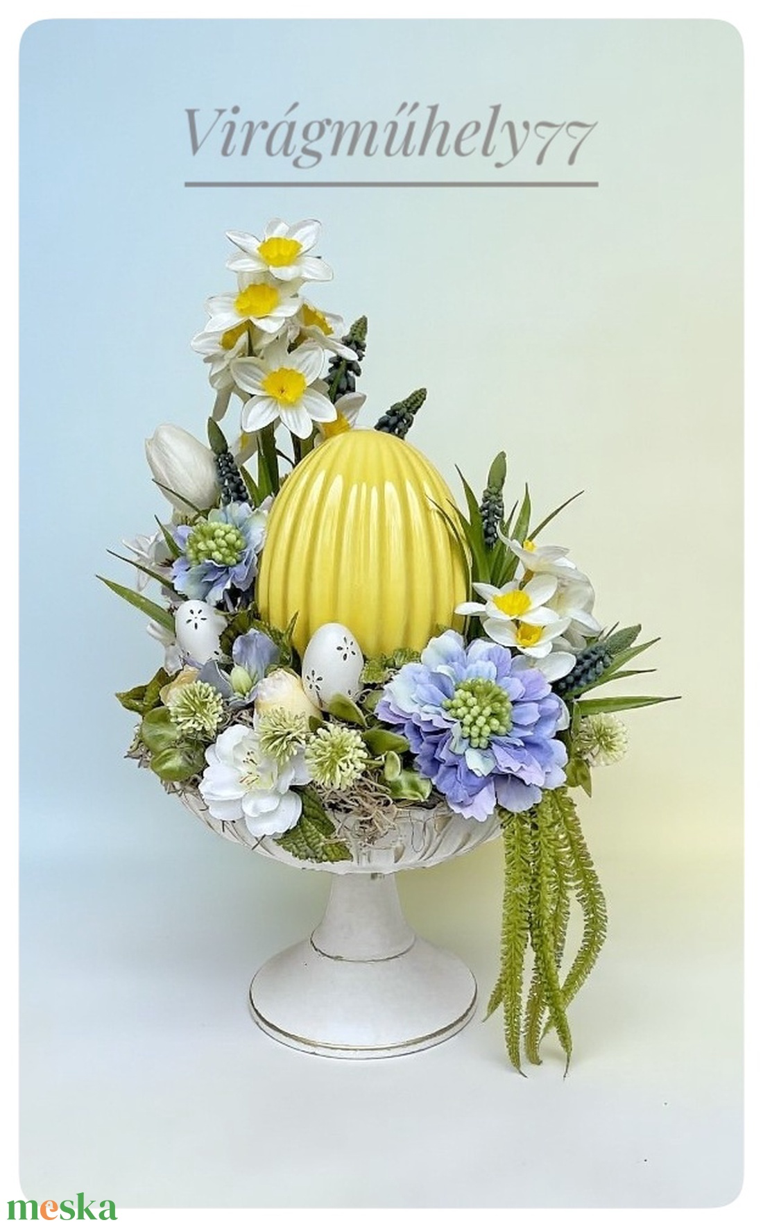 Modern húsvéti asztaldísz fém tálban - ünnepi díszek, dekorációk - húsvéti díszek és dekorációk - húsvéti asztaldíszek - Meska.hu