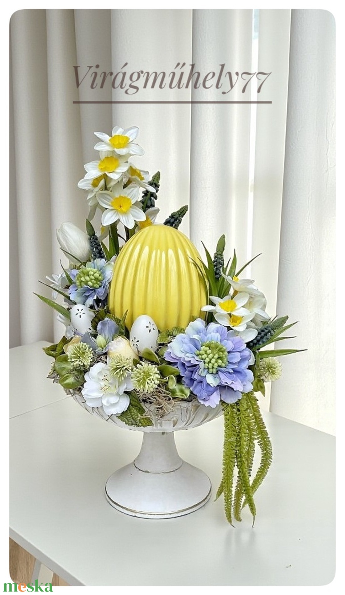 Modern húsvéti asztaldísz fém tálban - ünnepi díszek, dekorációk - húsvéti díszek és dekorációk - húsvéti asztaldíszek - Meska.hu
