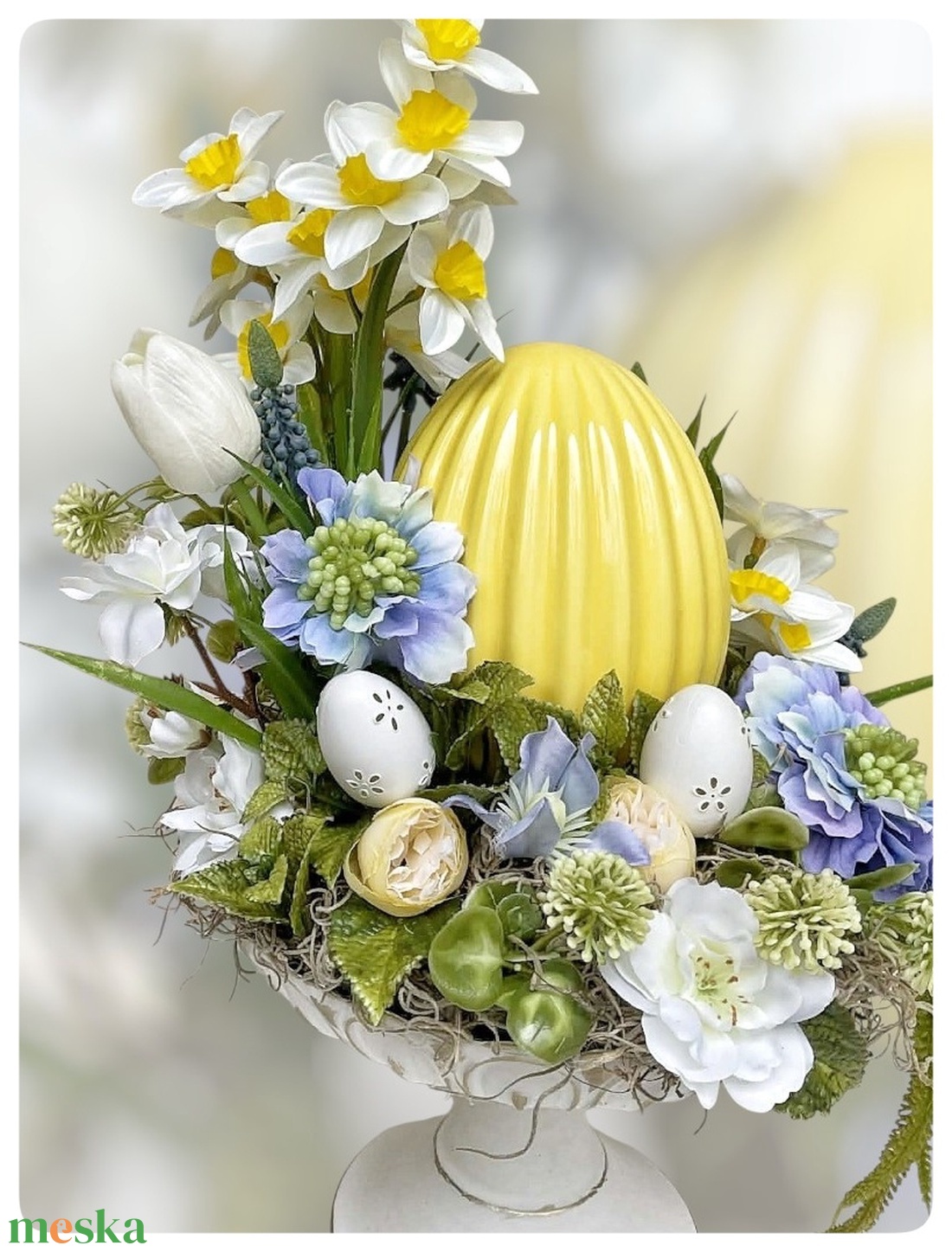 Modern húsvéti asztaldísz fém tálban - ünnepi díszek, dekorációk - húsvéti díszek és dekorációk - húsvéti asztaldíszek - Meska.hu