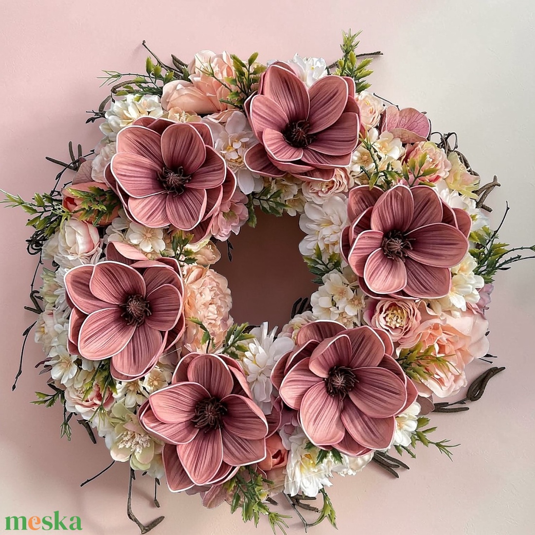 Barack mályva magnólia kopogtató  - otthon & életmód - dekoráció - ajtó- és ablak dekoráció - ajtódísz & kopogtató - Meska.hu