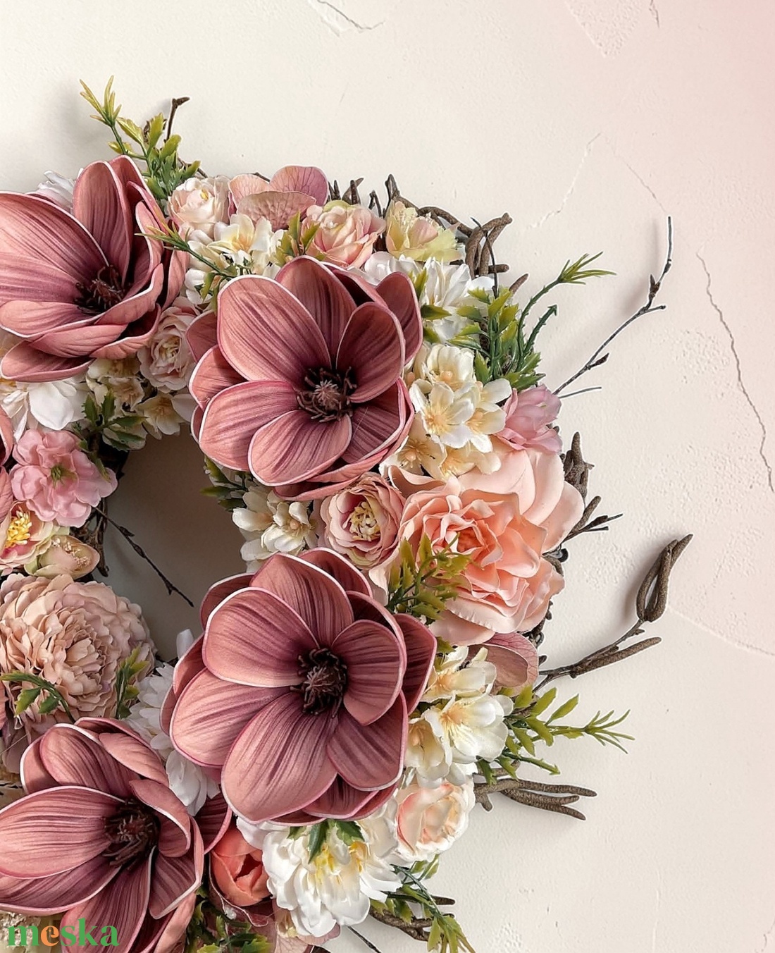 Barack mályva magnólia kopogtató  - otthon & életmód - dekoráció - ajtó- és ablak dekoráció - ajtódísz & kopogtató - Meska.hu