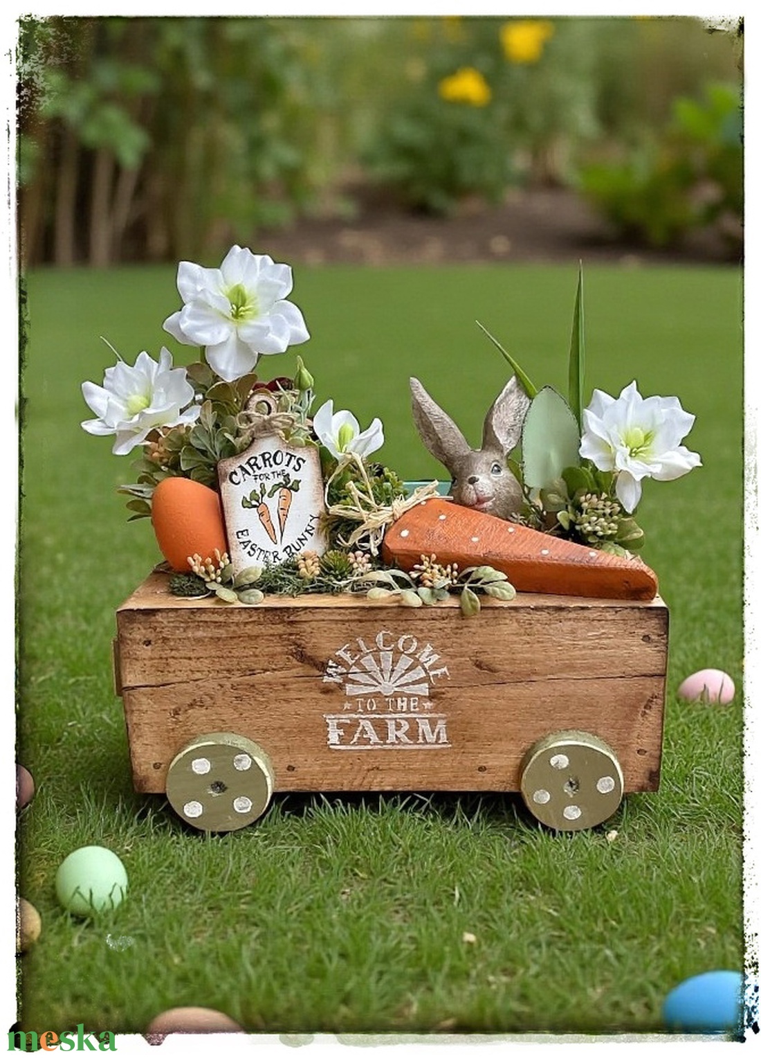 Vidám Húsvéti dekor rusztikus ládikóban, répa farm - ünnepi díszek, dekorációk - húsvéti díszek és dekorációk - húsvéti asztaldíszek - Meska.hu