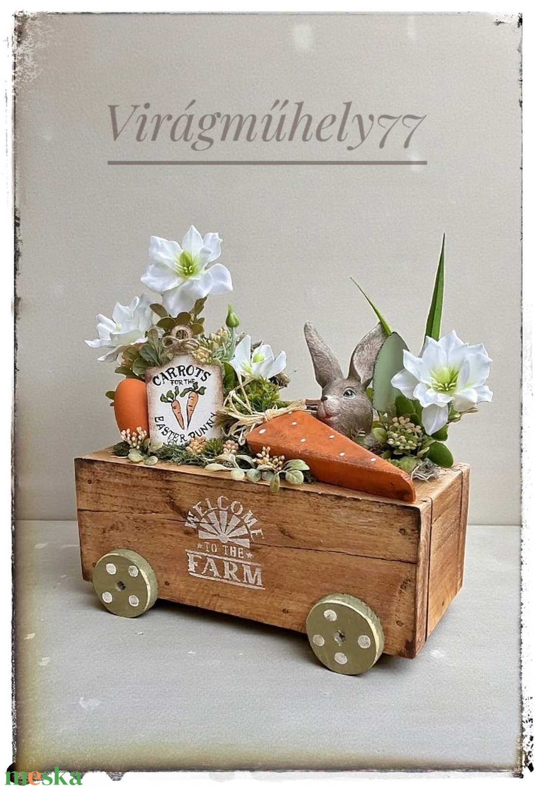 Vidám Húsvéti dekor rusztikus ládikóban, répa farm - ünnepi díszek, dekorációk - húsvéti díszek és dekorációk - húsvéti asztaldíszek - Meska.hu
