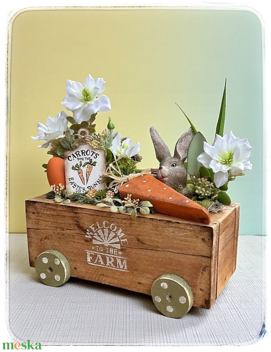 Vidám Húsvéti dekor rusztikus ládikóban, répa farm - ünnepi díszek, dekorációk - húsvéti díszek és dekorációk - húsvéti asztaldíszek - Meska.hu