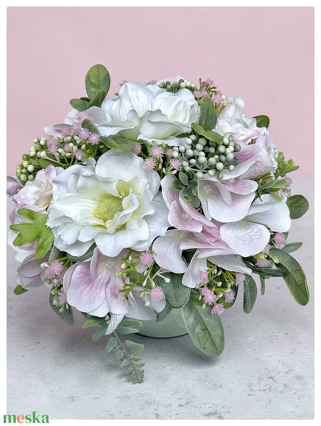 Hortenziával és mákvirággal díszített kerámia kaspó  - otthon & életmód - virágdekoráció - virágdíszek - virágdísz kaspóban - Meska.hu