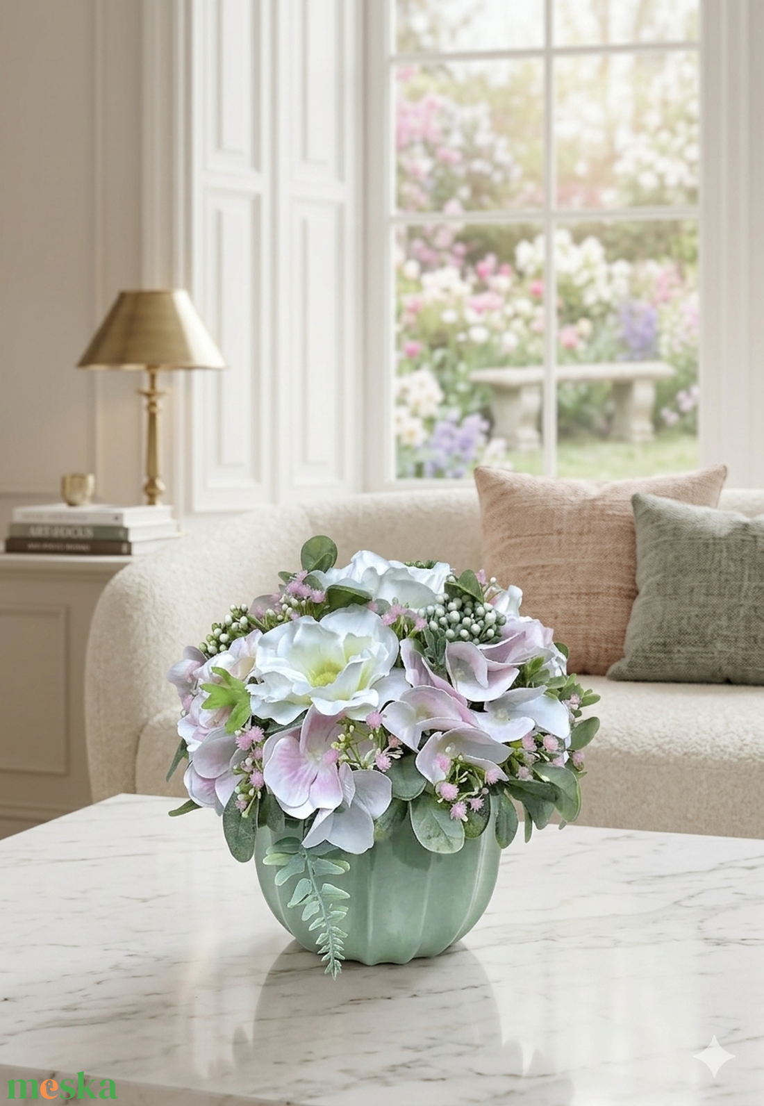 Hortenziával és mákvirággal díszített kerámia kaspó  - otthon & életmód - virágdekoráció - virágdíszek - virágdísz kaspóban - Meska.hu