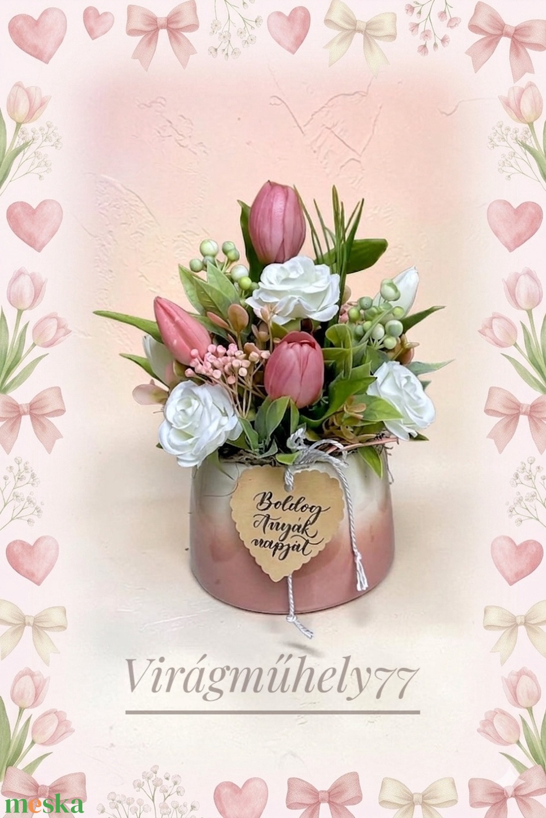 Pasztell színű tulipáncsokor - otthon & életmód - virágdekoráció - virágdíszek - asztali virágdísz - Meska.hu