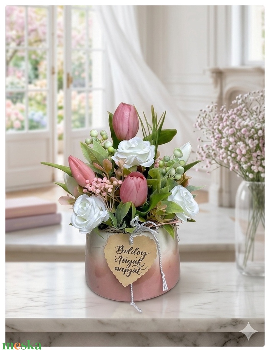 Pasztell színű tulipáncsokor - otthon & életmód - virágdekoráció - virágdíszek - asztali virágdísz - Meska.hu