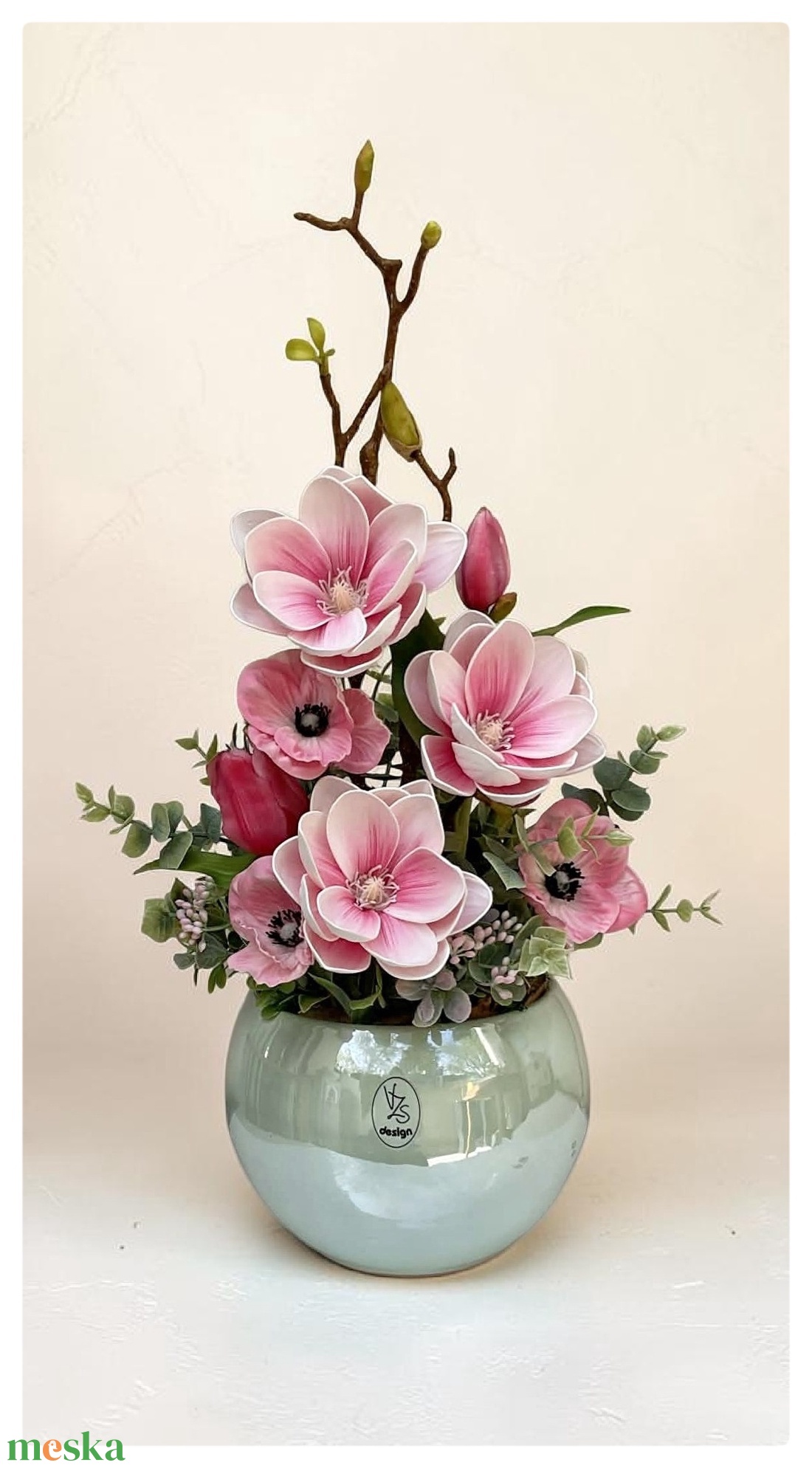 Magnóliás asztaldísz, anyáknapi ajándék  - otthon & életmód - virágdekoráció - virágdíszek - virágdísz kaspóban - Meska.hu