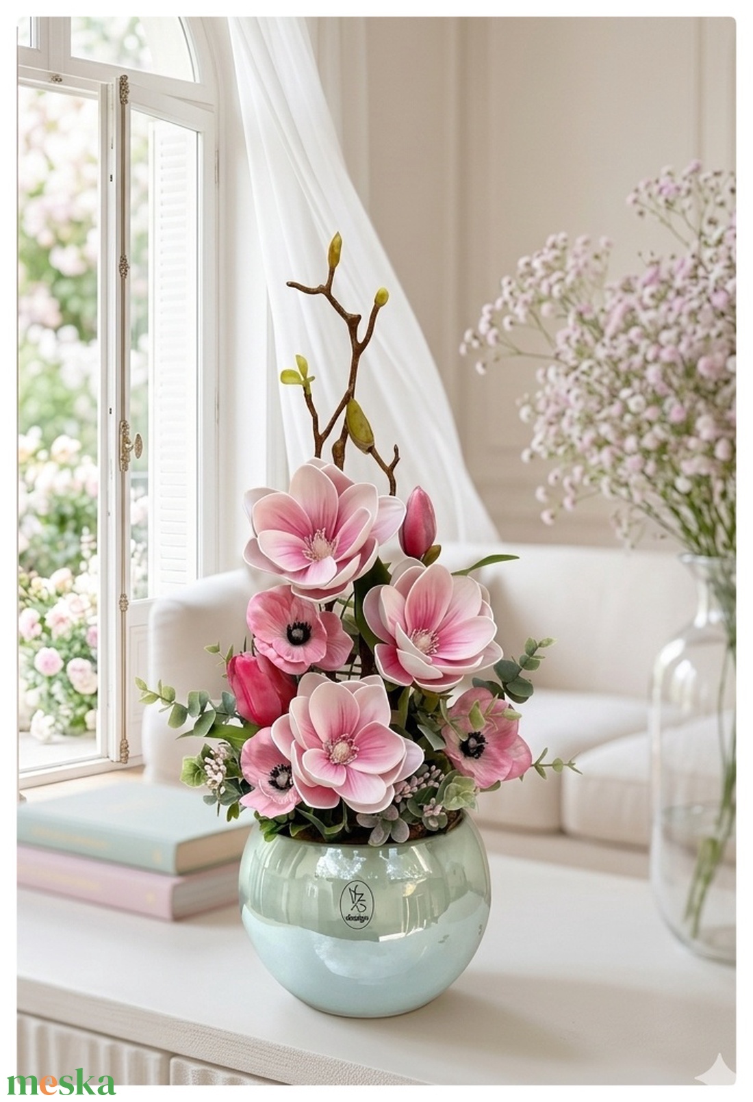 Magnóliás asztaldísz, anyáknapi ajándék  - otthon & életmód - virágdekoráció - virágdíszek - virágdísz kaspóban - Meska.hu