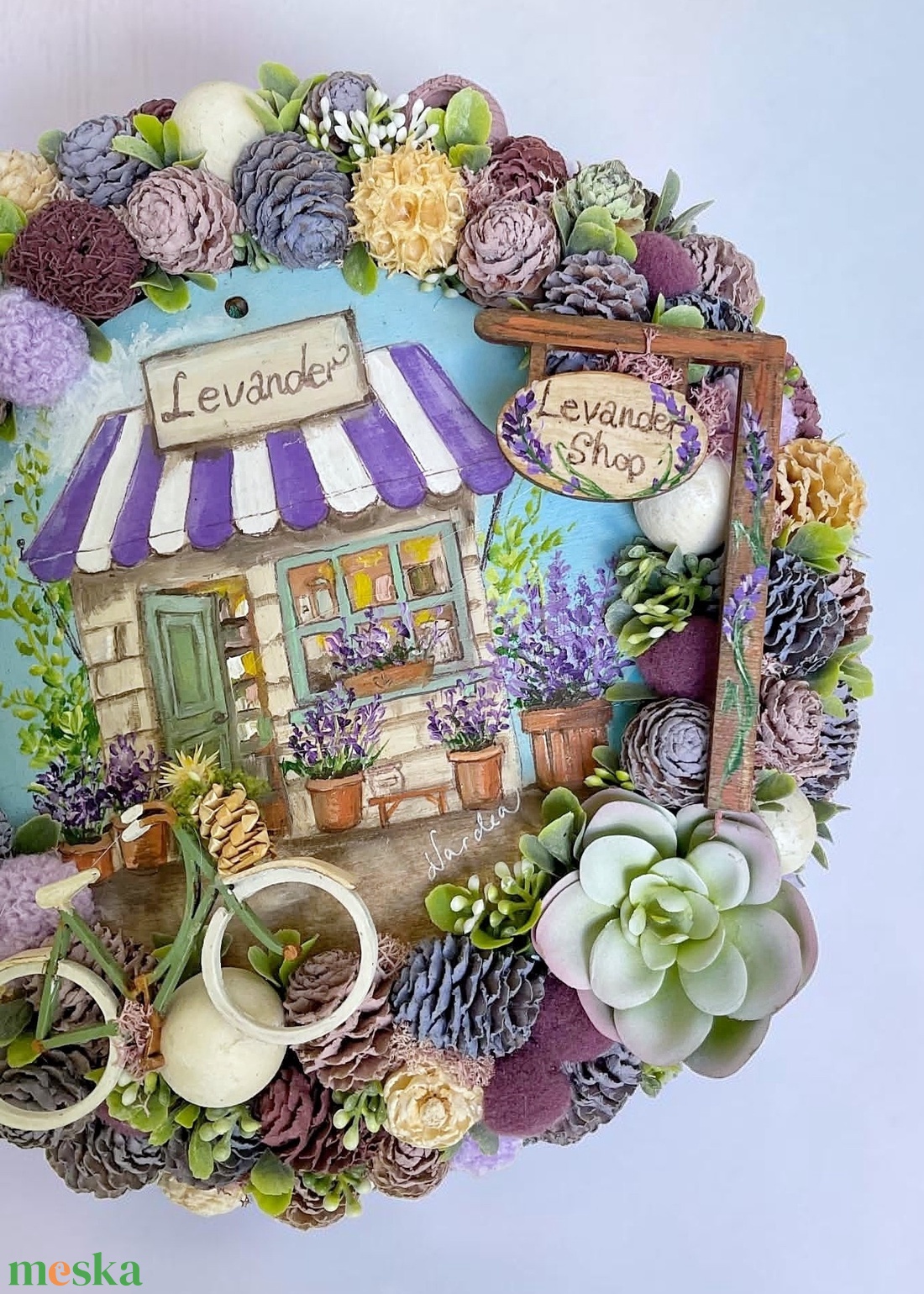 Provence-i levendulás kopogtató � kézműves ajtódísz festménnyel és biciklivel - otthon & életmód - dekoráció - ajtó- és ablak dekoráció - ajtódísz & kopogtató - Meska.hu