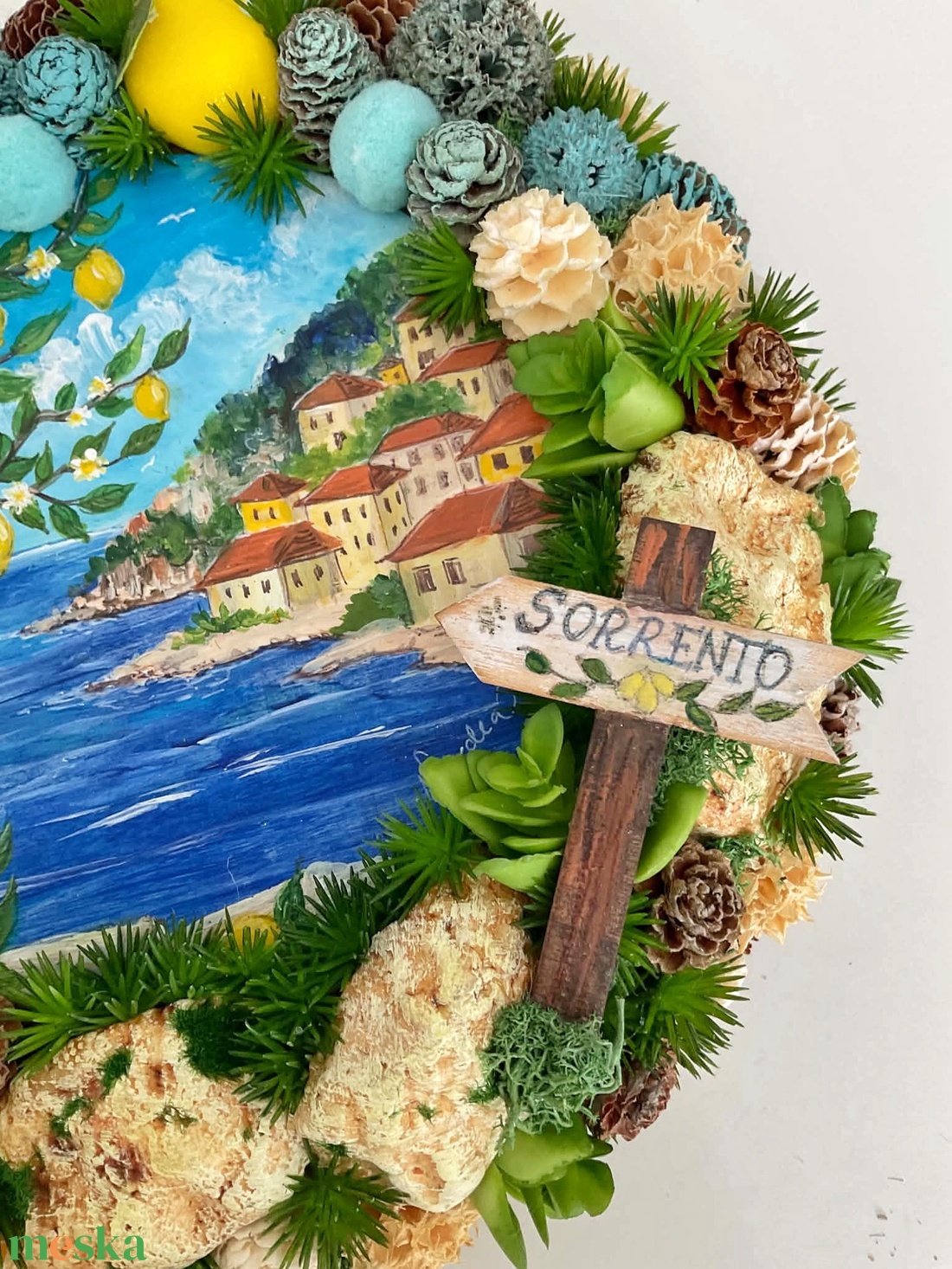Sorrento hangulatú, egyedi nyári kopogtató � mini festménnyel - otthon & életmód - dekoráció - ajtó- és ablak dekoráció - ajtódísz & kopogtató - Meska.hu