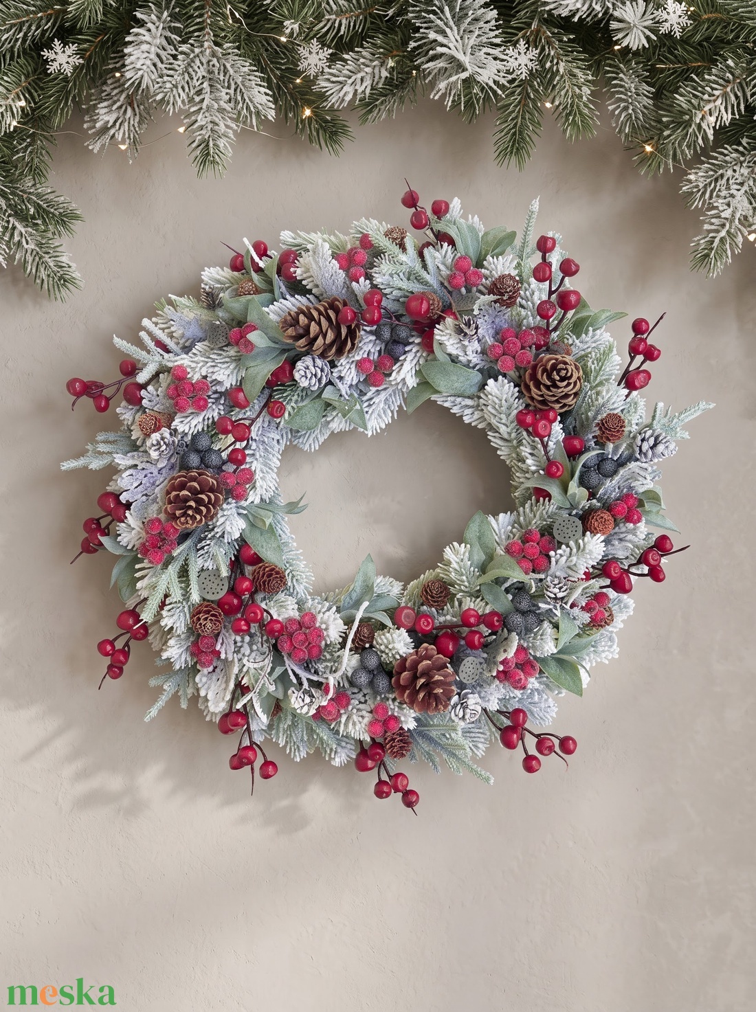 Téli deres pirosbogyós kopogtató  - karácsony - adventi díszek - adventi ajtódísz - Meska.hu