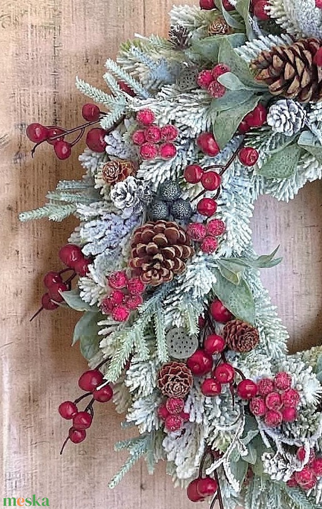 Téli deres pirosbogyós kopogtató  - karácsony - adventi díszek - adventi ajtódísz - Meska.hu
