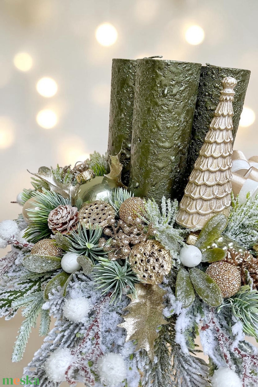 Modern elegáns adventi arany zöld színben - karácsony - adventi díszek - adventi gyertyadíszek és koszorúdíszek - Meska.hu