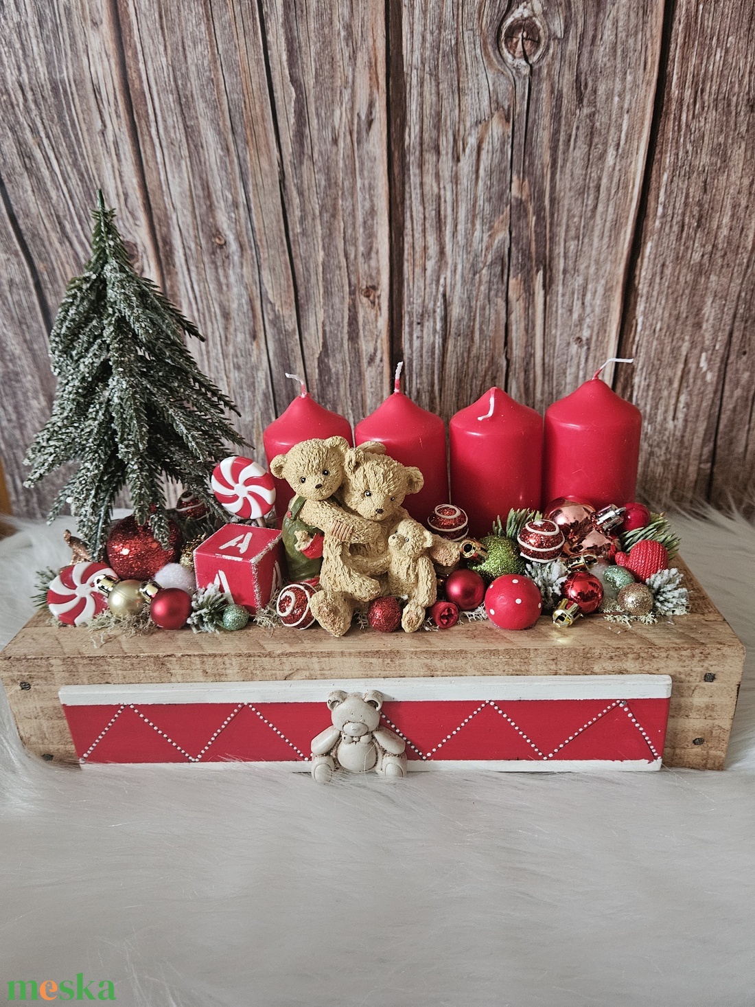 Mackó karácsony adventi box - otthon & életmód - dekoráció - asztal és polc dekoráció - asztaldísz - Meska.hu