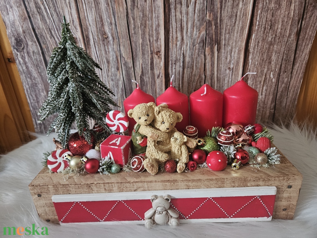 Mackó karácsony adventi box - otthon & életmód - dekoráció - asztal és polc dekoráció - asztaldísz - Meska.hu