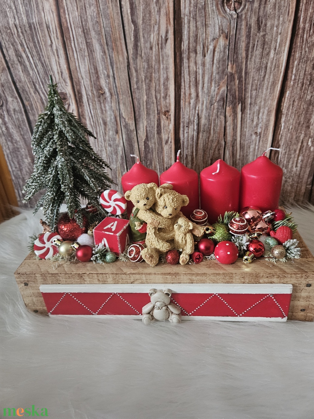 Mackó karácsony adventi box - otthon & életmód - dekoráció - asztal és polc dekoráció - asztaldísz - Meska.hu