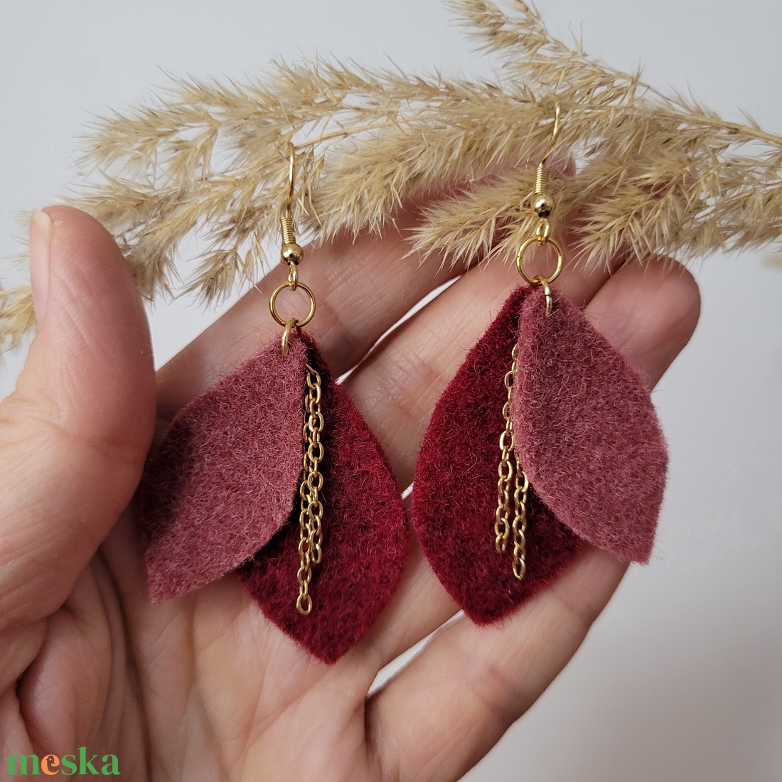 Napfénylevelek aromafülbevaló - bordó, lazac - ékszer - fülbevaló - lógó fülbevaló - Meska.hu