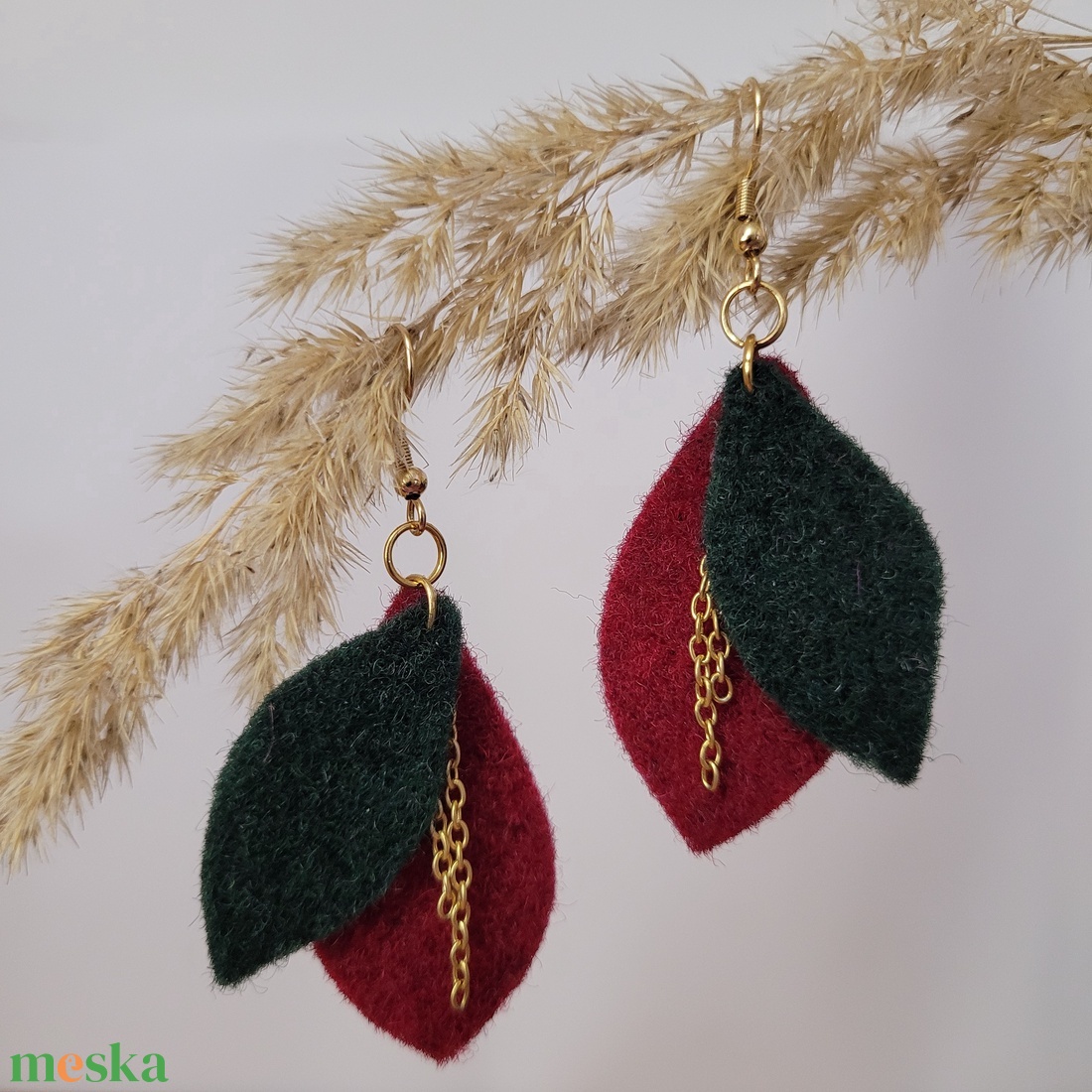 Napfénylevelek aromafülbevaló - bordó, sötétzöld - ékszer - fülbevaló - lógó fülbevaló - Meska.hu