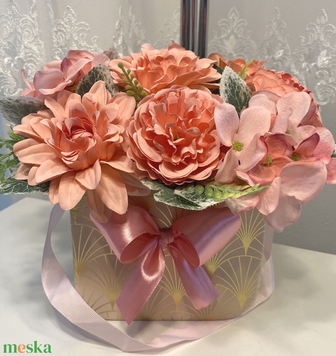 Dália táska  virágbox , virágdoboz, asztaldísz - otthon & lakás - dekoráció - virágdísz és tartó - csokor & virágdísz - Meska.hu