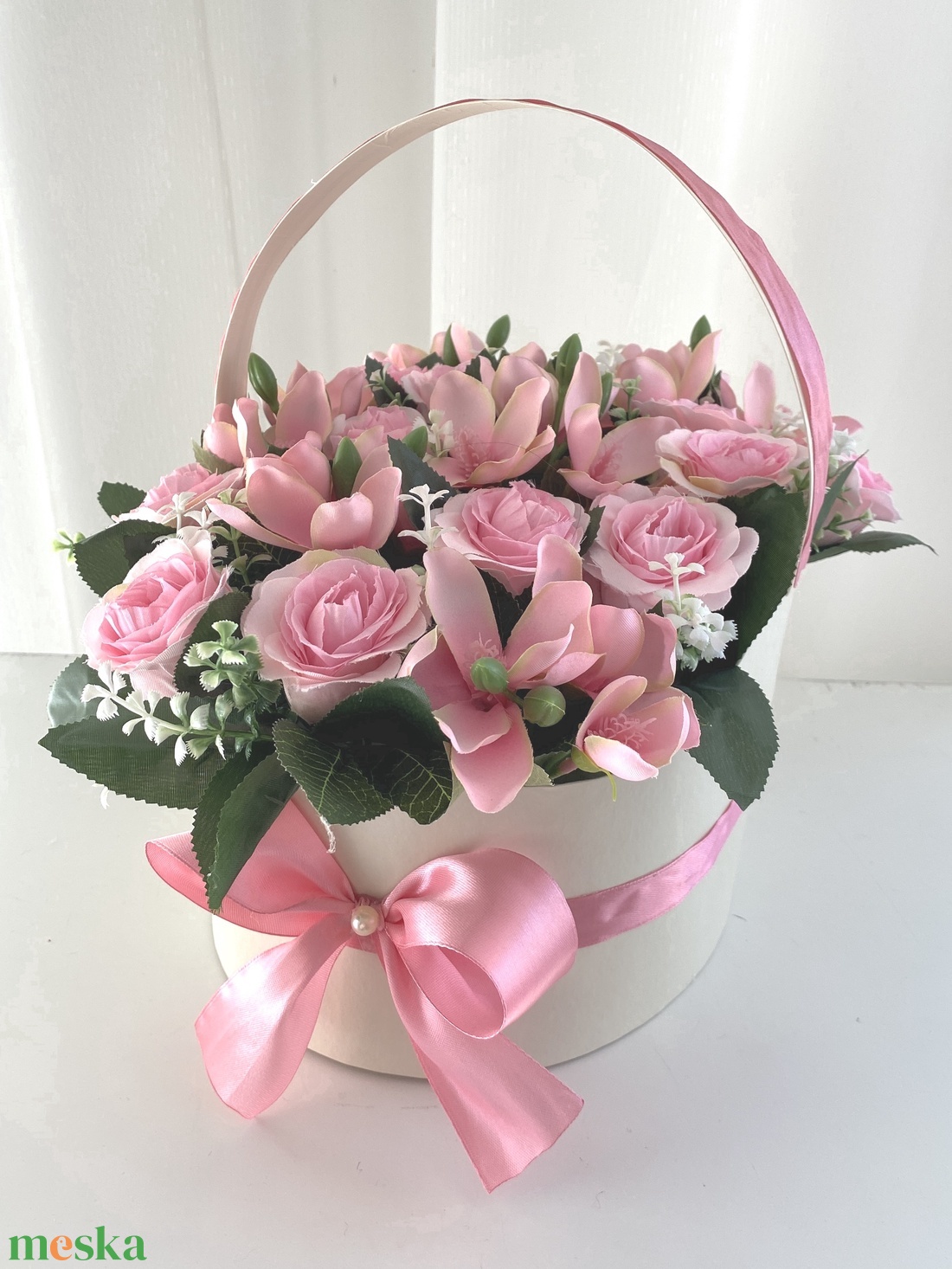Nagy köszöntő rózsa kosár, virágcsokor - otthon & életmód - dekoráció - Meska.hu