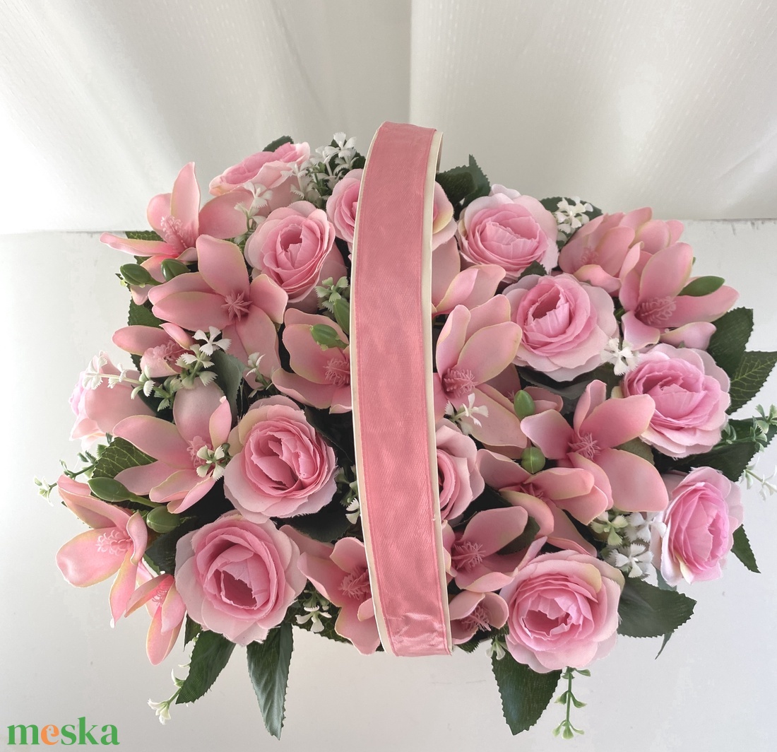 Nagy köszöntő rózsa kosár, virágcsokor - otthon & életmód - dekoráció - Meska.hu