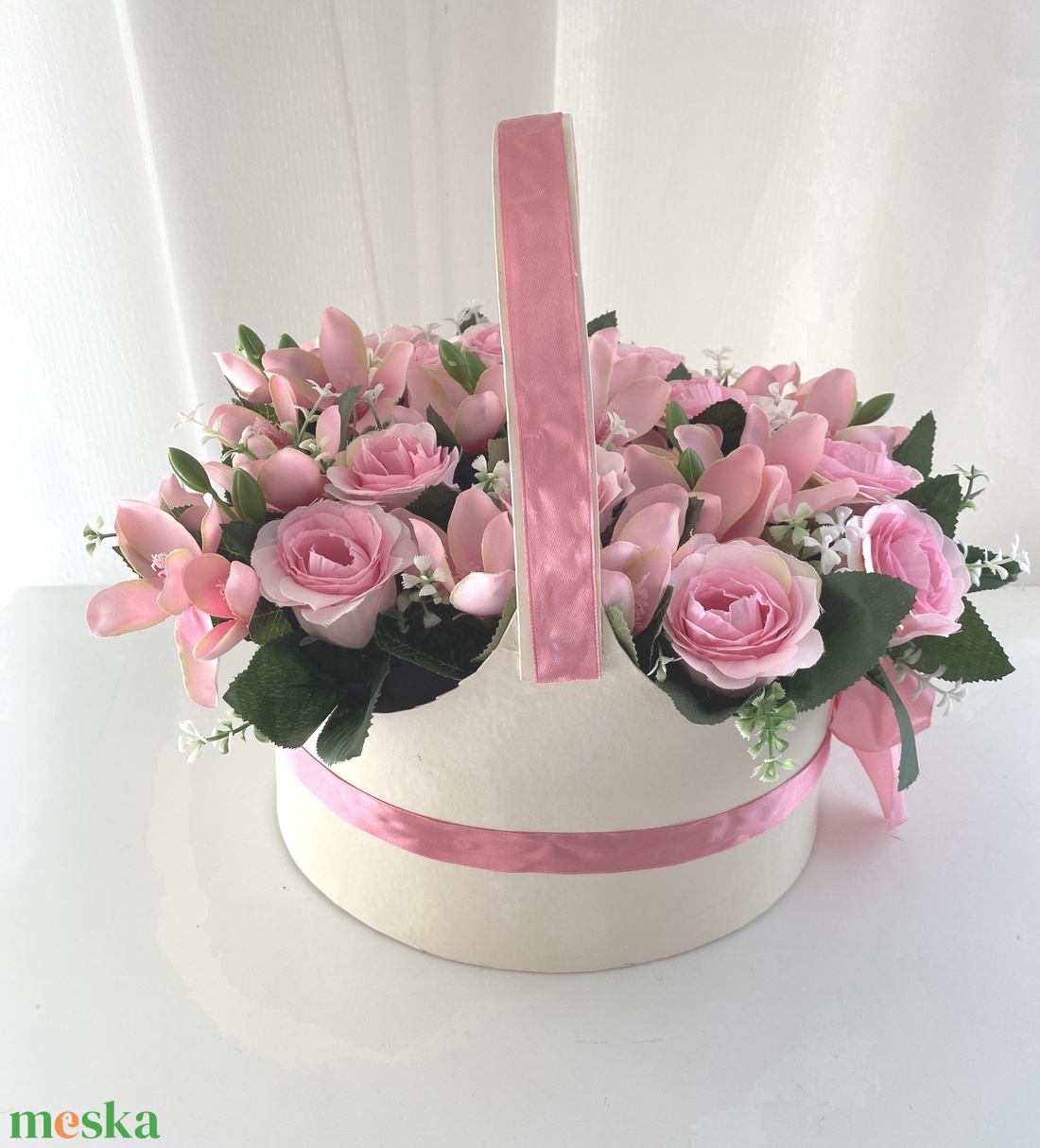 Nagy köszöntő rózsa kosár, virágcsokor - otthon & életmód - dekoráció - Meska.hu