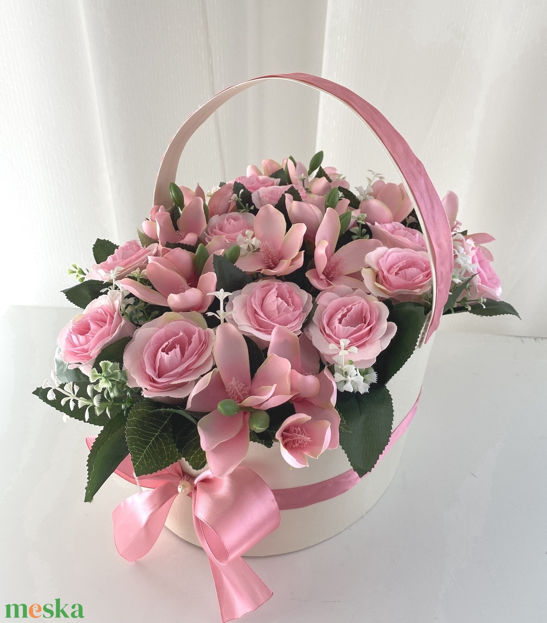 Nagy köszöntő rózsa kosár, virágcsokor - otthon & életmód - dekoráció - Meska.hu