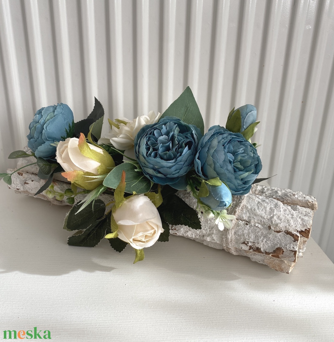 Kék rózsa kéreg fahasáb asztaldísz - otthon & életmód - dekoráció - asztal és polc dekoráció - asztaldísz - Meska.hu