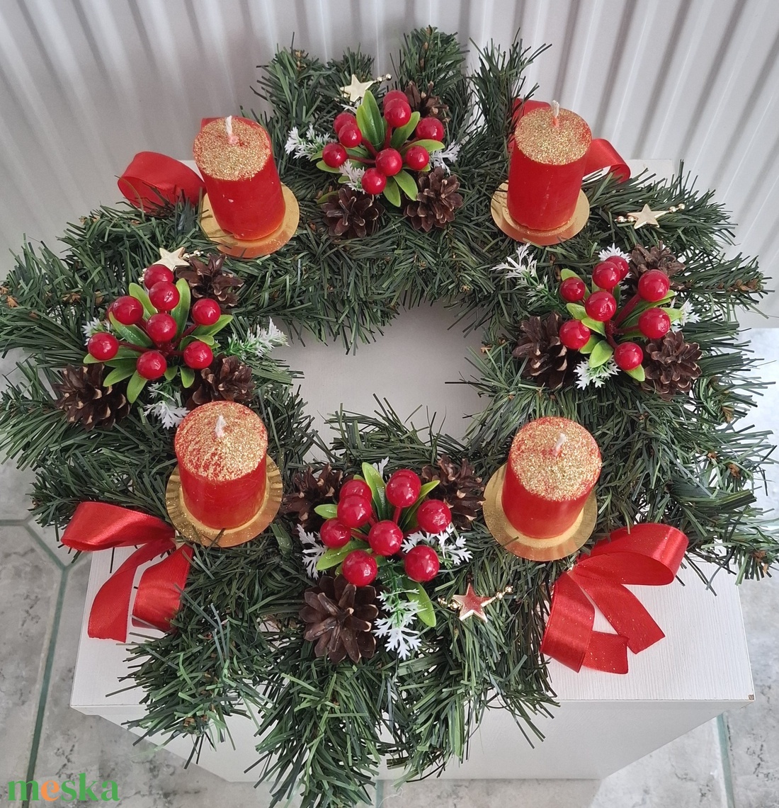 Karácsonyi  klasszikus adventi koszorú, asztaldísz  - karácsony - adventi díszek - adventi asztaldísz - Meska.hu Karácsonyi  klasszikus adventi koszorú, asztaldísz  - karácsony - adventi díszek - adventi asztaldísz - Meska.hu