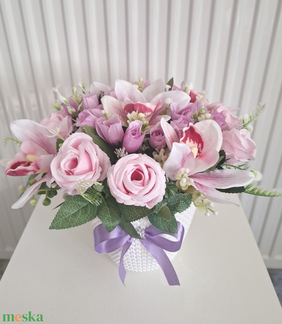 Orchidea rózsa virágbox, virágcsokor asztaldísz, virágdoboz , virágbox - otthon & életmód - dekoráció - virágdísz és tartó - virágbox, virágdoboz - Meska.hu