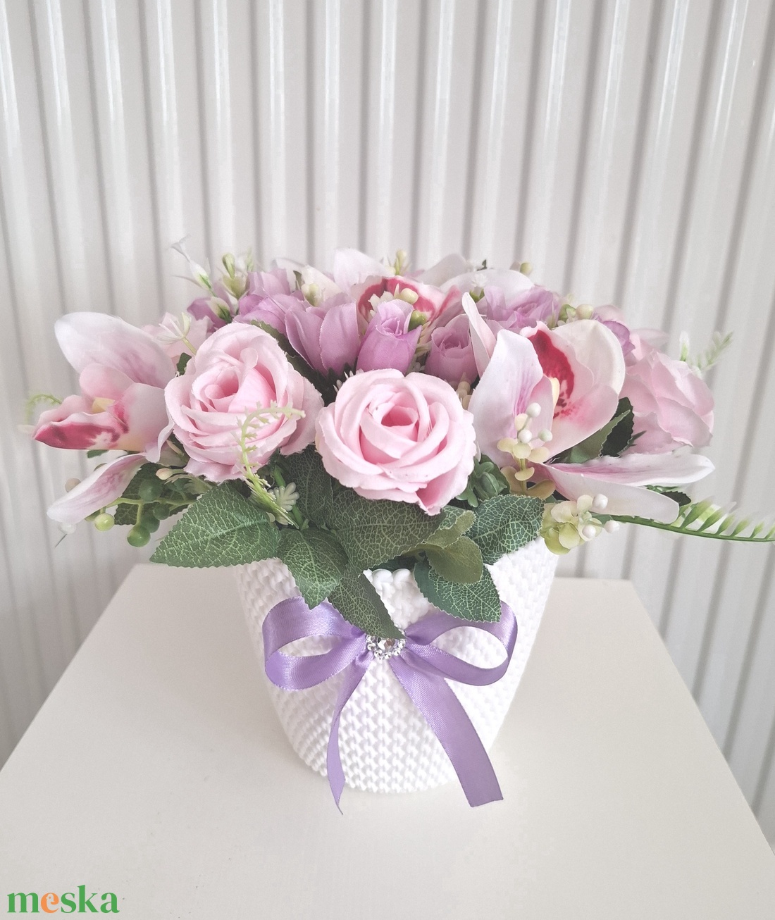 Orchidea rózsa virágbox, virágcsokor asztaldísz, virágdoboz , virágbox - otthon & életmód - dekoráció - virágdísz és tartó - virágbox, virágdoboz - Meska.hu
