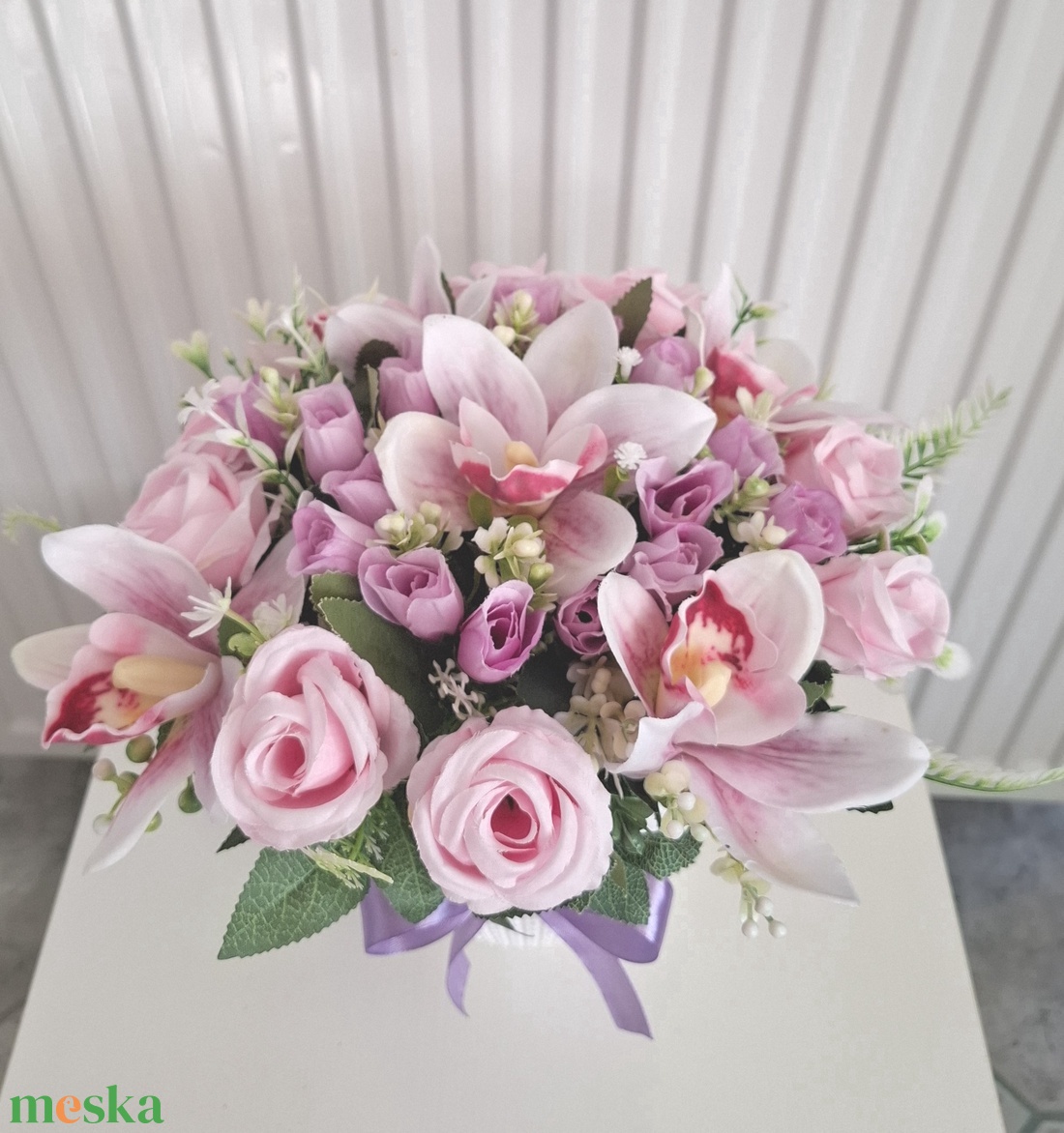 Orchidea rózsa virágbox, virágcsokor asztaldísz, virágdoboz , virágbox - otthon & életmód - dekoráció - virágdísz és tartó - virágbox, virágdoboz - Meska.hu